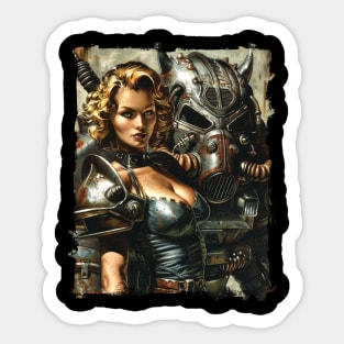 Girl with Power Armor Vintage Nuclear Poster Sticker